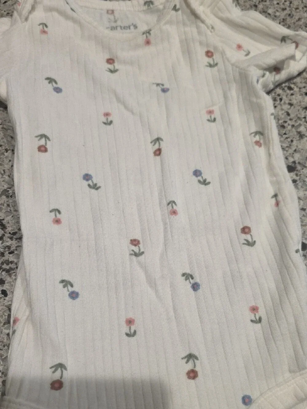Carter's Cream Ribbed Floral Baby One-Piece with Pink Blue Green Accents
